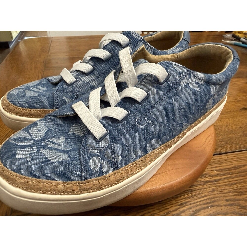 Revitalign Women’s Denim Floral Sneakers Blue Cork Comfort Shoes Size 10